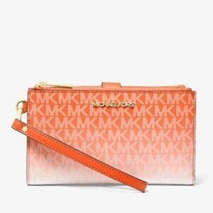 Michael Kors wristlet wallet jet set large ombré logo double zip purse poppy